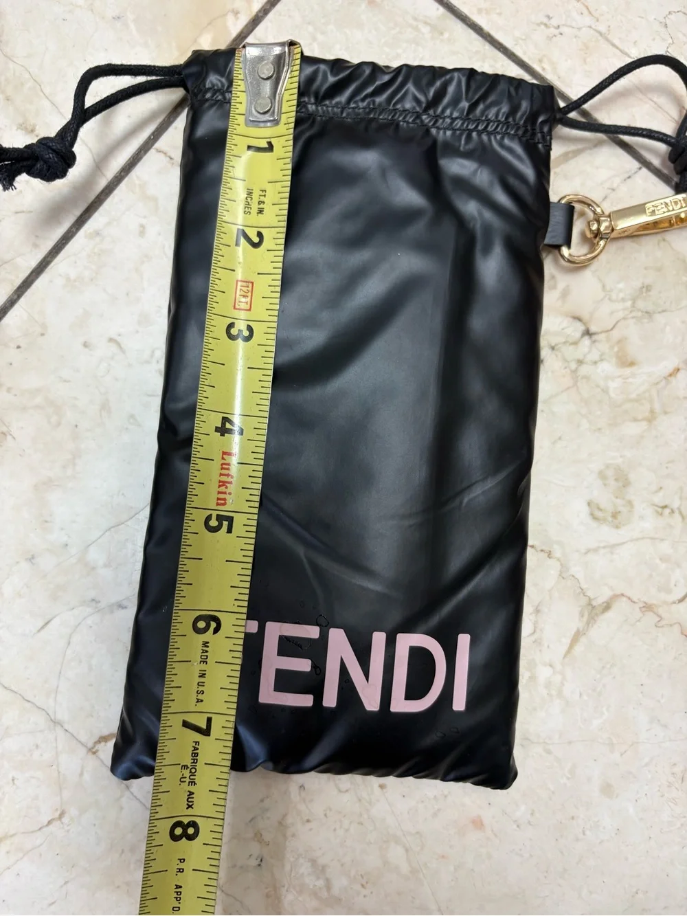 Fendi Black Drawstring Pouch with Pink Logo and Gold Hook